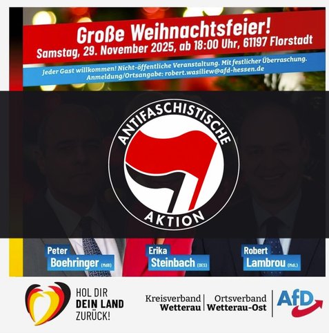 Plakat der AFD Weihnachtsfeier am 29.11. 18:00 in Florstadt.