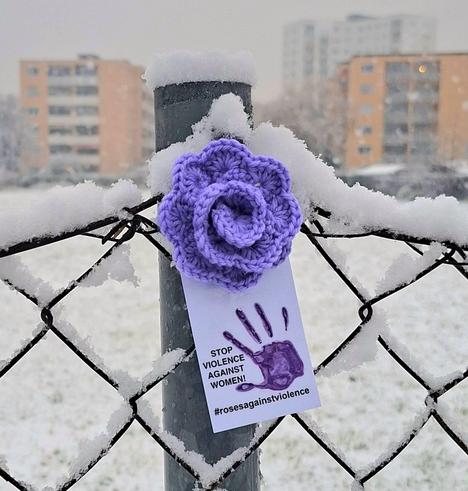 a purple crocheted purple rose in Innsbruck, Austria