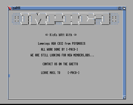 Screenshot of "Lemmings CD32" - Crack: Impact - Published by Psygnosis on Commodore Amiga (1990)