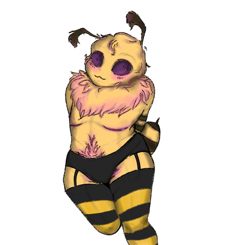 Anthro Bee Transgender with mastectomia scars wearing ligerie.