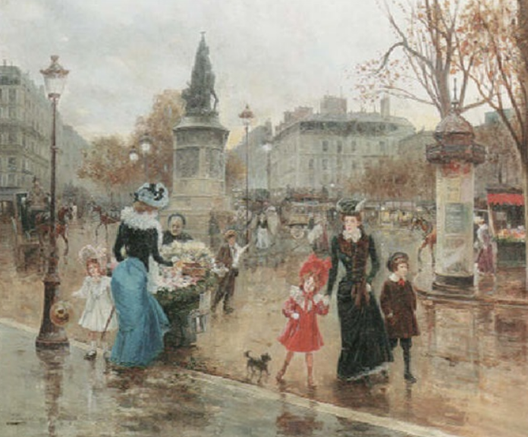 peinture à l'huile de Joaquín Pallarés Allustante (1853 - 1935)
Une place animée à Paris, 1898

Taille 54,2 x 65,1 cm