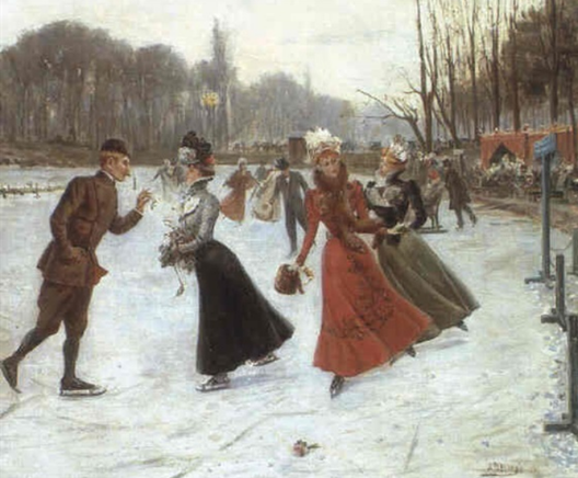 peinture à l'huile de Joaquín Pallarés Allustante (1853 - 1935)
Patineuses élegantes dans un parc, 1895

Taille : 46 x 55 cm