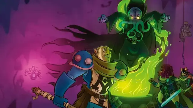 Official cover art from the D&D book "Acquisitions Incorporated," featuring Jim Darkmagic facing down a Mindflayer.