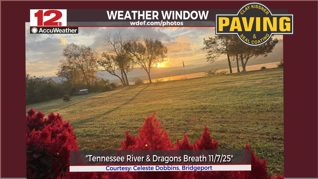 Thanks to @WDEFNews12 viewer Celeste Dobbins of Bridgeport for a picturesque view along the Tennessee RIver.... Friday's Clay Kissner Paving & Seal Coating #WeatherWindow #PictureOfTheDay. 

Got #WeatherPix to share? Head to wdef.com/photos 