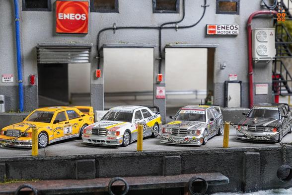Four cars of Mercedes Benz 190E 2.5-1.6 Evolution II in 1:64 scale on AREA 164.