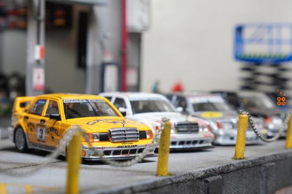 Four cars of Mercedes Benz 190E 2.5-1.6 Evolution II in 1:64 scale on AREA 164.