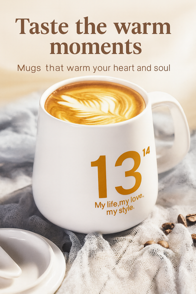 400ml New Product European Style Light Luxury Gold-painted Ceramic Coffee Mug with Lid Spoon Water Cup Cartoon Mug
