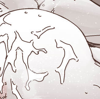 cropped image of doodle. focused right butt covered in sticky SOMETHING.