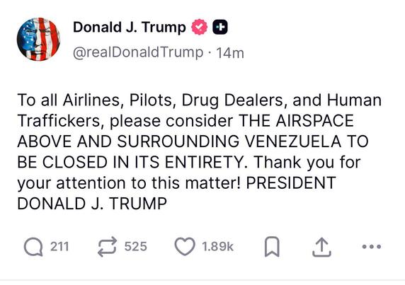 Trump wants to close airspace Venezuela