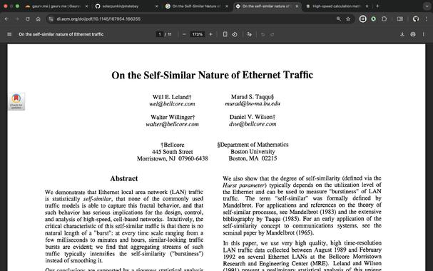 On the self-similar nature of Ethernet Traffic