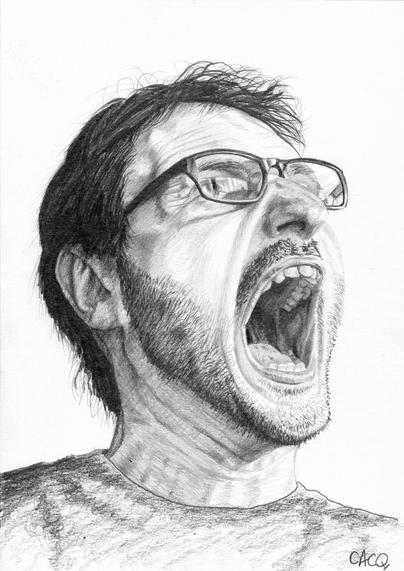 Dessin au crayon d'un visage en train de crier.