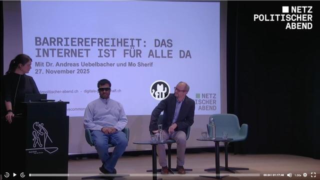  Dr. Andreas­ Uebelbacher und Mo Sherif von der Stiftung «Zugang für Alle» am Netzpolitischen Abend 