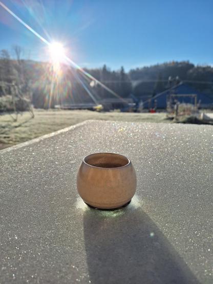 Teacup on a table covered in a layer of ice