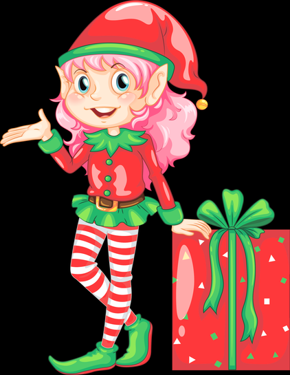 Artwork of An Adorable Elf leaning on a present
