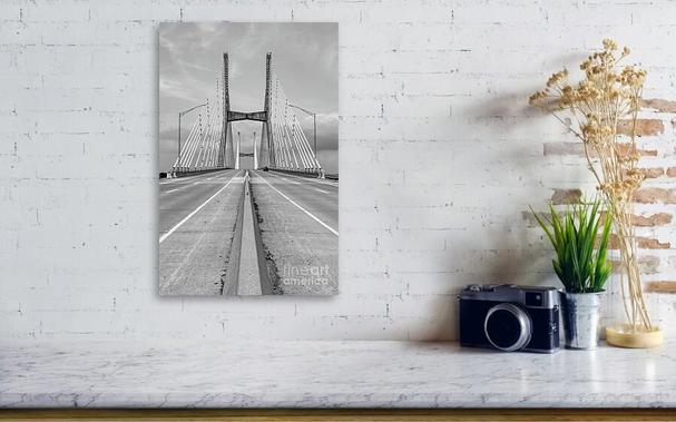 This vertical black and white photograph captures a peaceful blue hour scene on the Bill Emerson Memorial Bridge in Cape Girardeau, Missouri
@fineartamerica 
https://5-jennifer-white.pixels.com/featured/crossing-bill-emerson-at-blue-hour-grayscale-jennifer-white.html
#buyintoart #photography #ozarks #bridges 