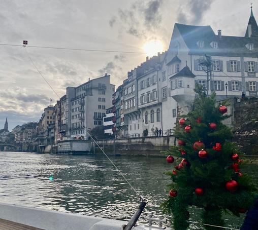 Old City view from the water with Christmas tree 