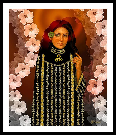 Celtic Girl with Shamrock Flowers by Joan Stratton - paintingsbyjoan.com

In Celtic lore, the shamrock is more than a plant, it’s a symbol of harmony, protection, and sacred threes. Some say it was used by druids to explain the triad of life: birth, death, and rebirth. Others believe it holds the power to ward off evil and invite blessings from the fae.

This piece captures that quiet magic: a Gaelic girl with flowing dark hair, her robe etched in golden spirals, shield knots and triquetra Celtic symbols, her gaze calm and timeless. A green shamrock flower blooms is pinned behind her ear, and soft shamrock leaves and blossoms float around her like whispered blessings. Behind her, a warm halo glows - part sun, part spirit, part memory.

She is a sacred echo of the old ways, wrapped in floral grace and ancient geometry. Soft and contemplative like a prayer whispered through moss and stone. Like standing in a glen at dusk and hearing your ancestors hum through the leaves. Like being held by something older than time.

Part of my DNA Ancestral Series - a visual homage to the women of my lineage, drawn from the regions etched in my genes. 

Celtic Girl with Shamrock Flowers is perfect for lovers of Celtic mythology, heritage portraits, and joyful design. Available across fine art prints, canvases, puzzles, apparel, and home décor.

Explore more expressive heritage portraits and mythic muses in my gallery at:
https://joan-stratton.pixels.com/collections/women