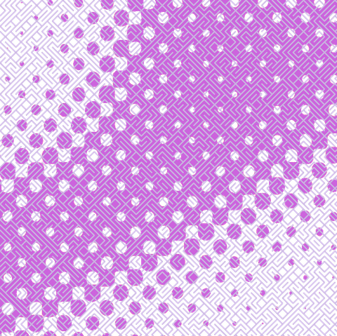 A colorful maze, generated using the 10print method. Picture generation details: screen height: 900, screen width: 902, primary background color #D3B0DB, primary line color: #C8B4DF, using gradient mask ../masks/mask42.png, gradient background color #CC64DD, square: 14, width: 3, radiusB: 1, radiusW: 3, effect: 9
