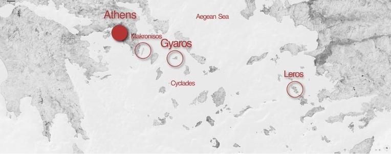 Gyaros Island of Exile - Aegean sea - Penitentiary camps Makronisos, Gyaros, Leros - communicating vessels