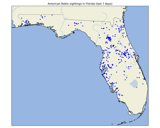 Map of American Robin sightings in Florida