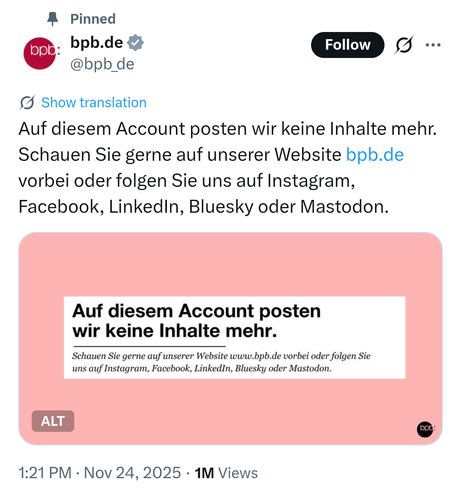 BPB announcing its departure from X