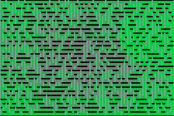 A colorful autogenerated maze. Picture generation details: screen height: 968, screen width: 1452, primary background color #08CD41, primary line color: #62B087, using gradient mask ../masks/mask35.png, gradient background color #777777, square: 13, width: 9, radiusB: 6, radiusW: 4, effect: 13