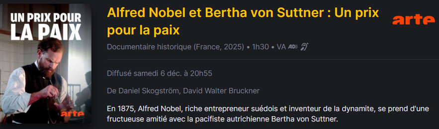 En 1875, Alfred Nobel, riche entrepreneur suédois et inventeur de la dynamite, se prend d'une fructueuse amitié avec la pacifiste autrichienne Bertha von Suttner.