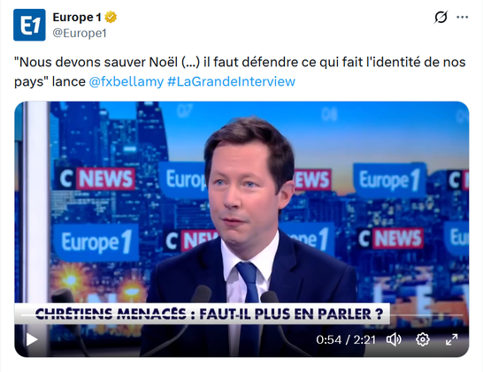 "Nous devons sauver Noël (...) il faut défendre ce qui fait l'identité de nos pays" lance @fxbellamy"