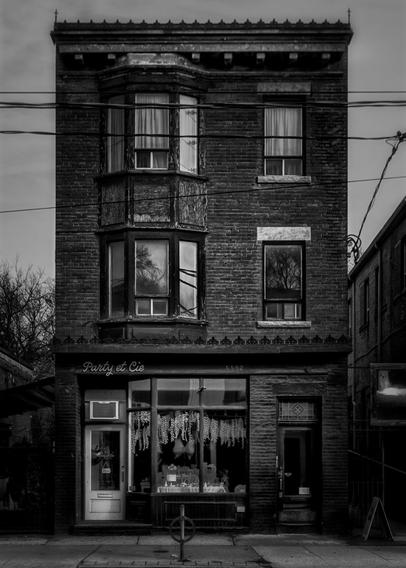 No 1112 Queen St E 3.

Constructed between 1899 and 1903, No 1112 Queen St E in Leslieville neighbourhood of Toronto Canada is a 3 floor mixed use of a street level storefront and apartments. The building was listed as a Heritage Property by The City of Toronto in 2021.

Original photography using a Canon EOS 5DS body with a Canon EF 17-40mm f/4L USM lens and Silver EFEX Pro as a Lightroom plugin for the Black and White conversion.