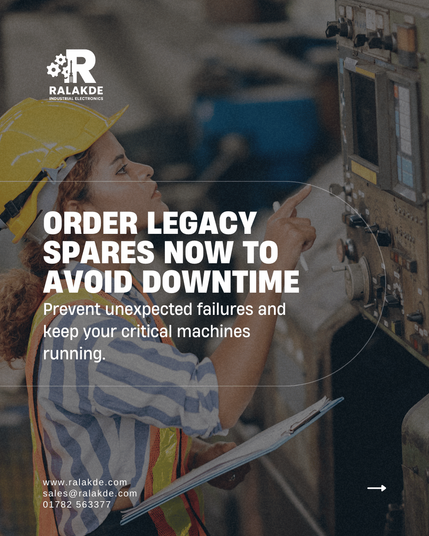 Carousel post showing industrial spare parts reminder: stock up before shutdown, avoid delays, same-day shipping from Ralakde.