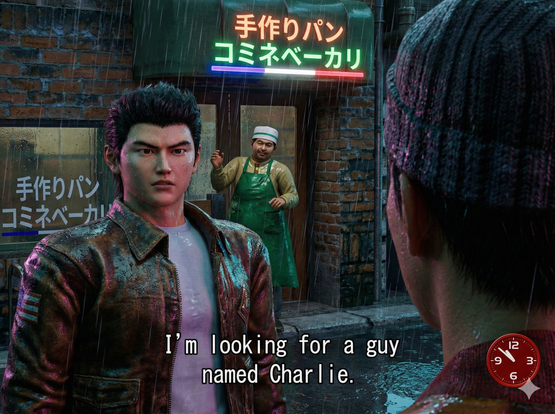 Antagonist saying “I’m looking for a guy named Charlie” in the rain.