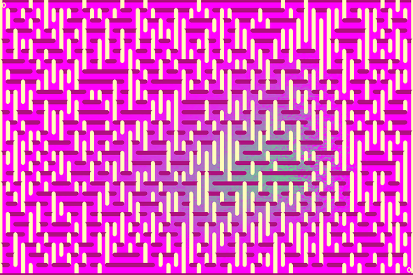 A colorful autogenerated maze. Picture generation details: screen height: 1051, screen width: 1576, primary background color #FF00FF, primary line color: #FFFFBA, using gradient mask ../masks/mask39.png, gradient background color #52EF81, square: 12, width: 8, radiusB: 5, radiusW: 4, effect: 4