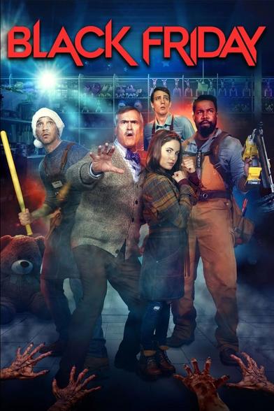 Movie poster featuring a holiday, post apocalyptic group in a retail store.