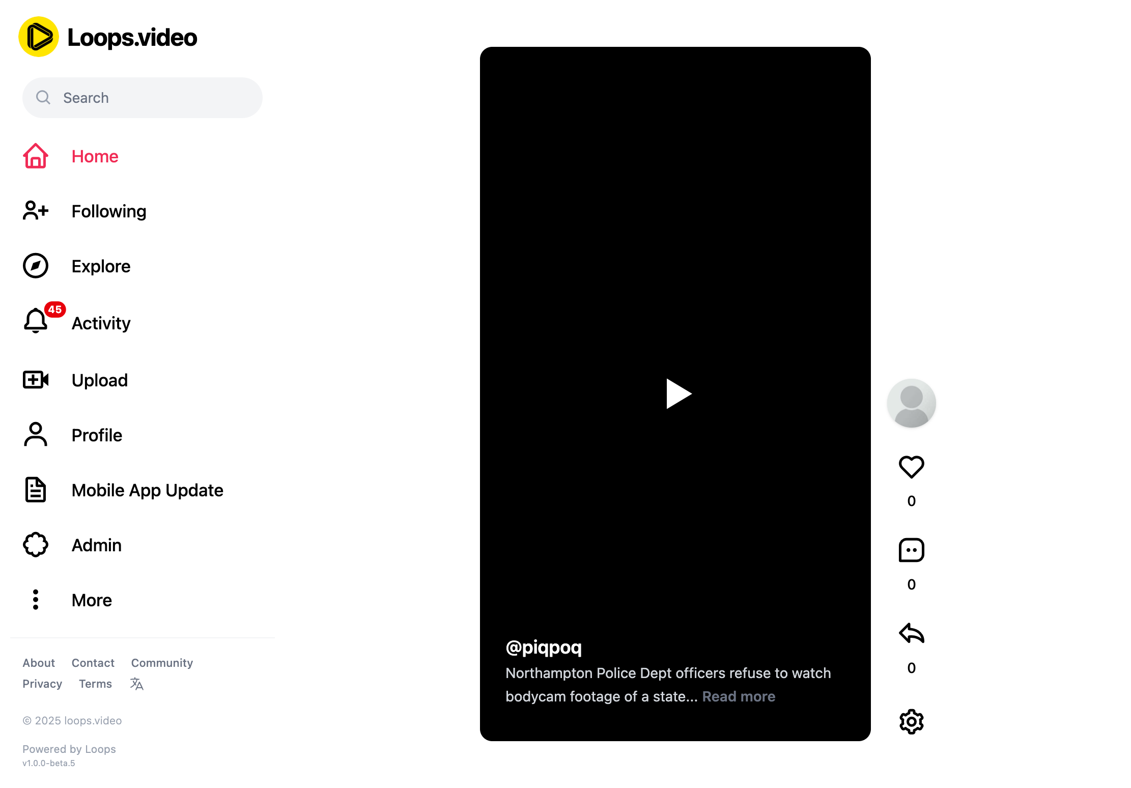 Loops Desktop web UI after