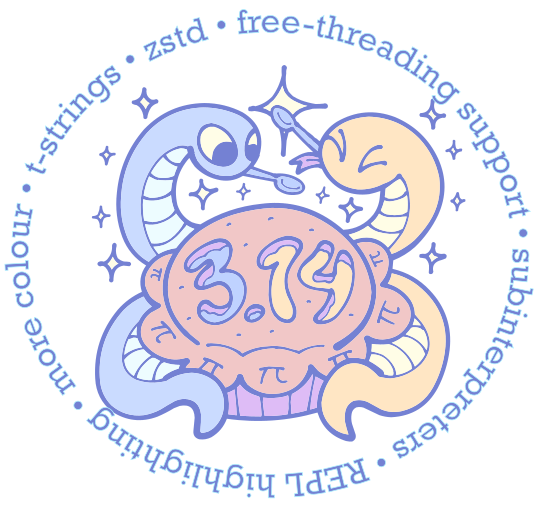 Two snakes enjoying a pie with 3.14 on the top and π crimping.