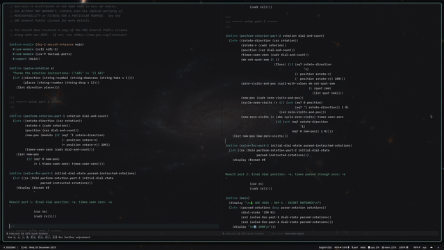 screenshot of AOC 2025 day 1 solution