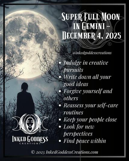 A graphic about the Super Full Moon in Taurus on November 5th, 2025, from Inked Goddess Creations.