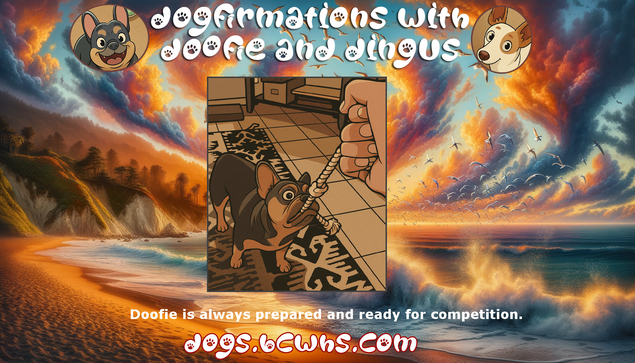 Dogfirmations with Doofie and Dingus: Preparation
 
Doofie is always prepared and ready for competition.