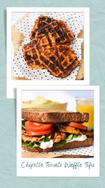 Waffled chipotle & tomato tofu, all chewy & crispy at the edges & on a sandwich with mayo & salad.