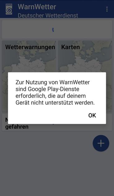 Screenshot vom Start der Wetter App

Es werden Google Dienste benötigt