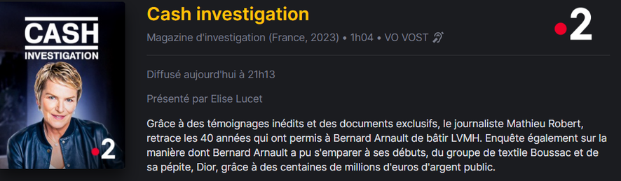 Grâce à des témoignages inédits et des documents exclusifs, le journaliste Mathieu Robert, retrace les 40 années qui ont permis à Bernard Arnault de bâtir LVMH. Enquête également sur la manière dont Bernard Arnault a pu s'emparer à ses débuts, du groupe de textile Boussac et de sa pépite, Dior, grâce à des centaines de millions d'euros d'argent public.