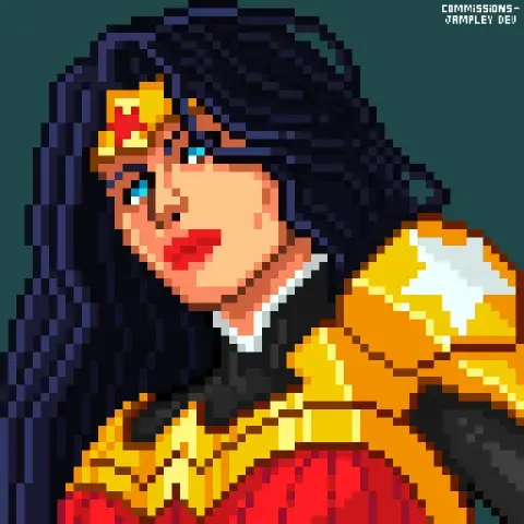 A pixelart version of wonder woman made for a commission