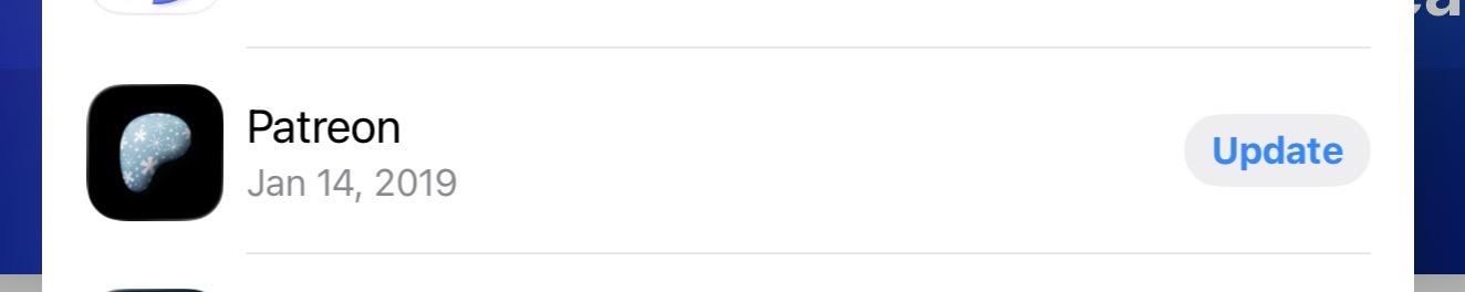 The Patreon app waiting to be updated on my iPad sporting a awful 3-D looking AI generated piece of crap