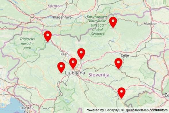 A map showing every place of worship we have visited so far in Slovenia including:
Sveta Katarina in Radeče
Cerkev Kristusovega učlovečenja in Ljubljana
Cerkev sv. Elizabete in Slovenj Gradec
Župnijska cerkev Device Marije, tolažnice žalostnih in Novo Mesto
Cerkev Marijinega rojstva in Domžale
Cerkev Marijinega Vnebovzetja in Bled
Cerkev sv. Mohorja in Fortunata in Koreno nad Horjulom