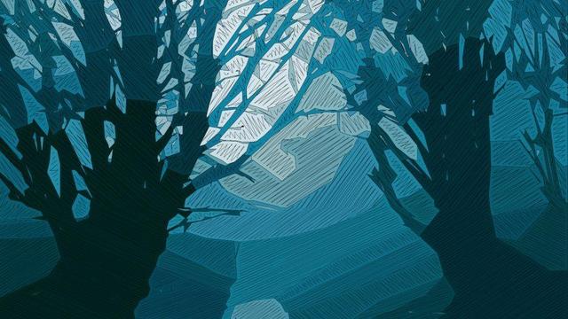 Abstract illustration of light shining through trees.