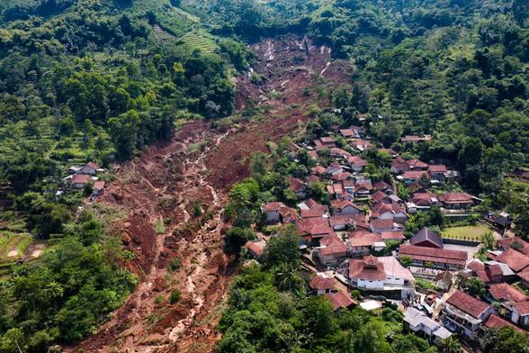 The scene of a landslide at Condong village in West Java province.