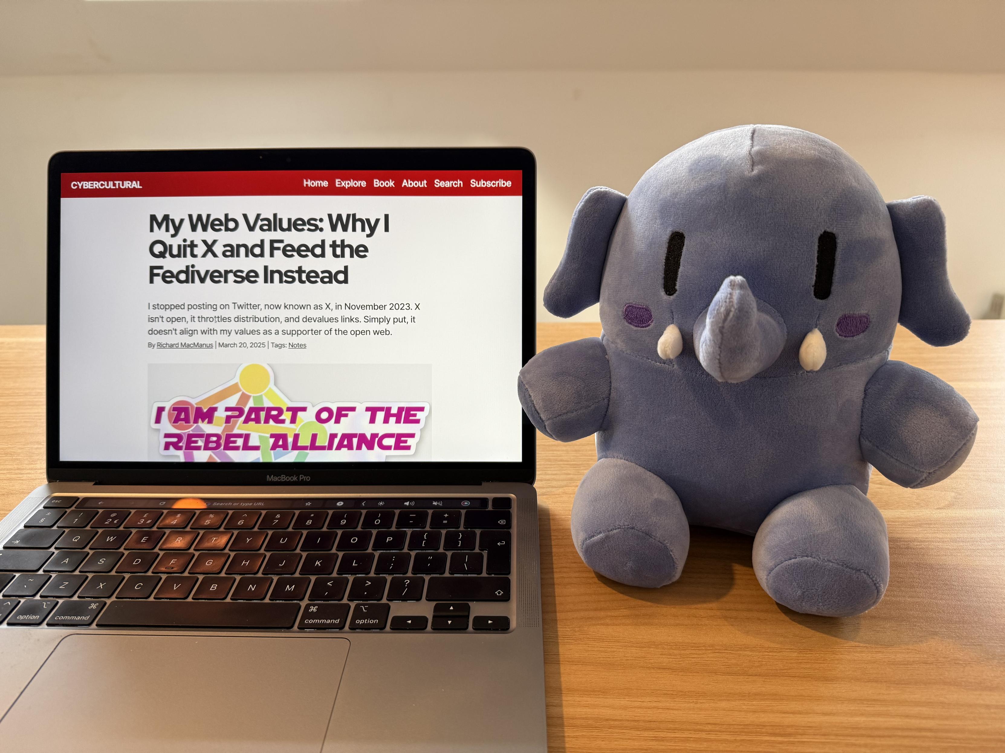 Newly arrived plushtodon posing in front of my Cybercultural website.