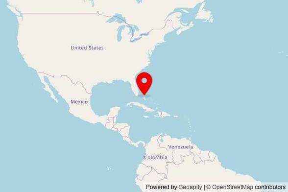 A zoomed in map showing a pin at the position of Church of Christ, Rawson Street, North Andros, Bahamas