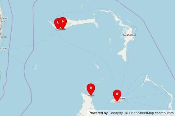 A map showing every place of worship we have visited so far in the Bahamas including:
Church of Christ in North Andros
Church of Christ in North Andros
Church of Christ in North Andros
Calvary Bible Church in City of Freeport
Upper Zion Baptist Church in West Grand Bahama
Calvary Bible Church in City of Freeport
Calvary Bible Church in City of Freeport
Saint Ambrose Anglican Church in Nassau
Calvary Bible Church in City of Freeport
Bahamas Faith Ministries in City of Freeport
Calvary Bible Church in City of Freeport
Saint Ambrose Anglican Church in Nassau
Church of Christ in North Andros
Bahamas Faith Ministries in City of Freeport