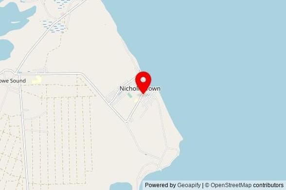 A partially zoomed out map with a pin at the position of Church of Christ, Rawson Street, North Andros, Bahamas